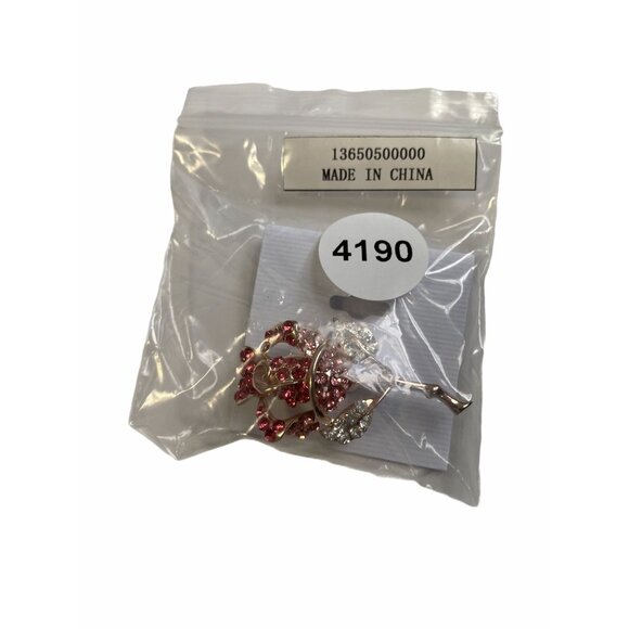 Crystal Rose Brooch Pin With Pink & Clear Austrian Crystals Rose Gold Plated - Picture 2 of 5